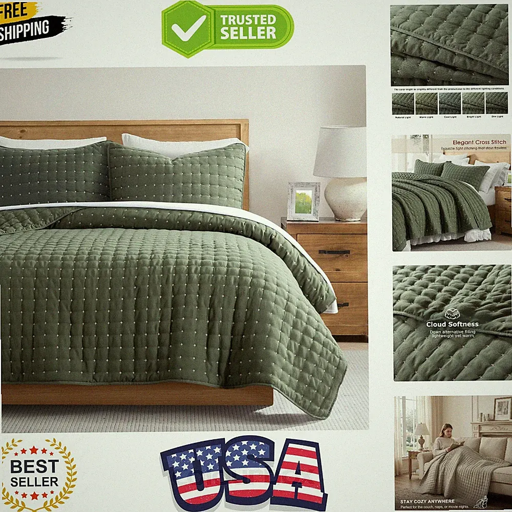 California Oversized Cal King Size Quilt Bedding Sets with 2 Pillow Shams, Li...