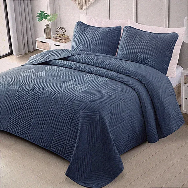 Exclusivo Mezcla Ultrasonic Twin Quilt Bedding Set, Lightweight Navy Blue Bed...