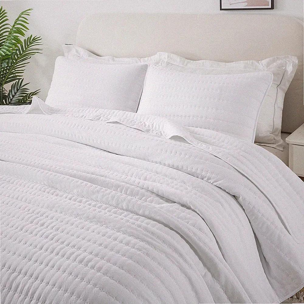 Oversized California Cal King Size Quilt Bedding Sets with Pillow Shams, Whit...