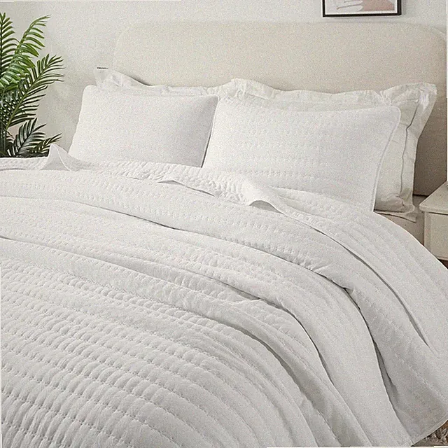 Oversized California Cal King Size Quilt Bedding Sets with Pillow Shams, White L