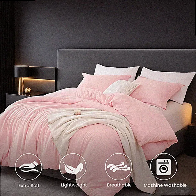 Solid Color Oversized Duvet Cover Set. Available In White And Pink. Premium Mic