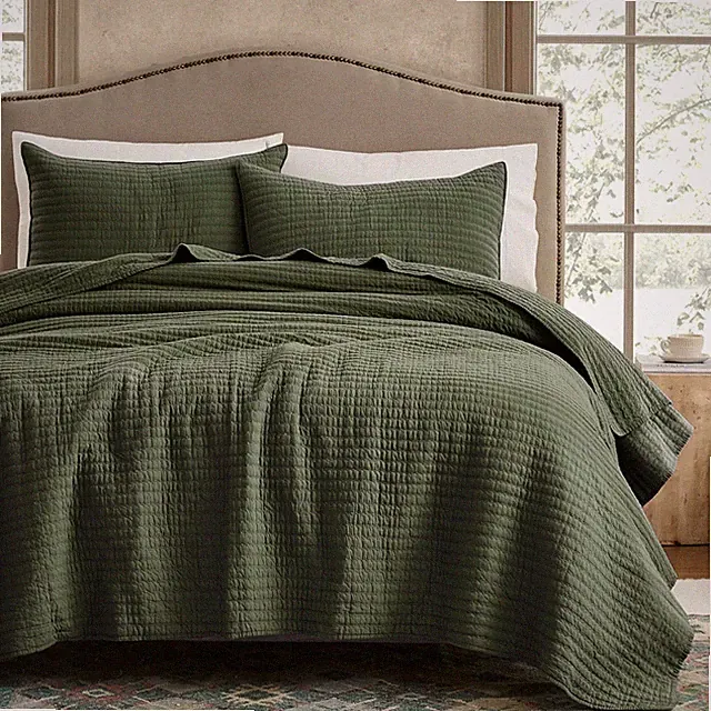 WDCOZY 100% Cotton Queen Quilt Set 3pc Olive