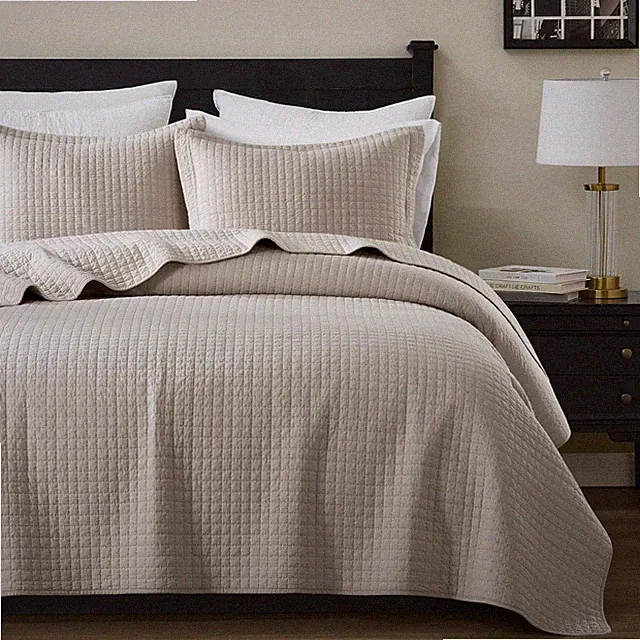 WDCOZY 100% Cotton Queen Size Quilt Set - Beige Full/Queen (90"x96")