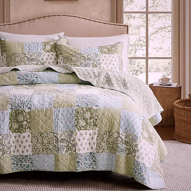 WDCOZY 100% Cotton Reversible California King(118"x106"）, Floral-sage Green