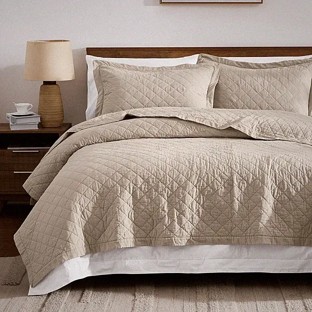 WDCOZY 100% Pre-Washed Cotton King Size Quilt Set - (106"x96"), Linen