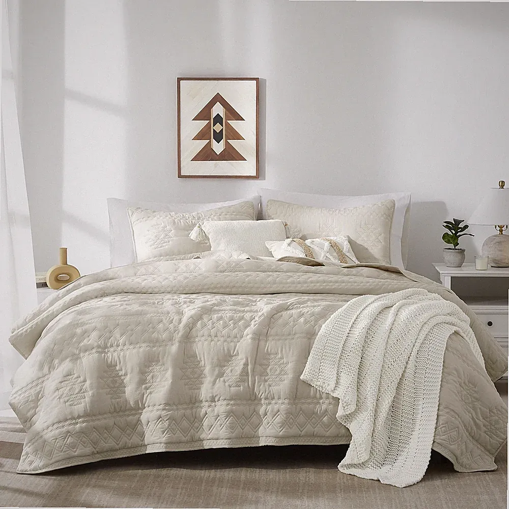 WDCOZY Beige Boho Oversized California Cal King Size Quilt Bedding Set with 2...