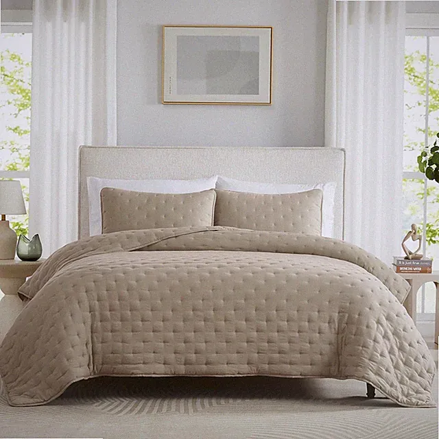 WDCOZY Beige Cloud Quilt King Size Bedding Set with Pillow Sham, King