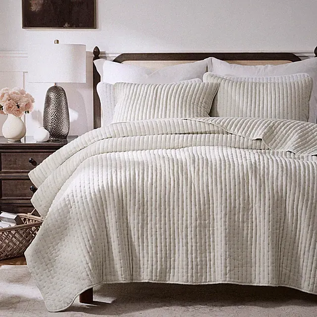 WDCOZY Beige Cross Stitch California Cal King Size Quilt Set, Oversized Netural