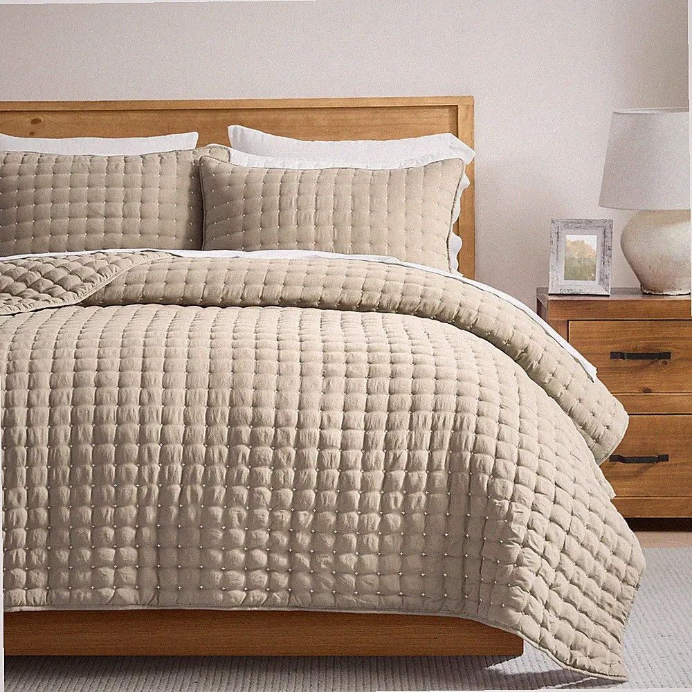 WDCOZY Beige King Size Quilt Bedding Sets with Pillow Shams, Tan Cream