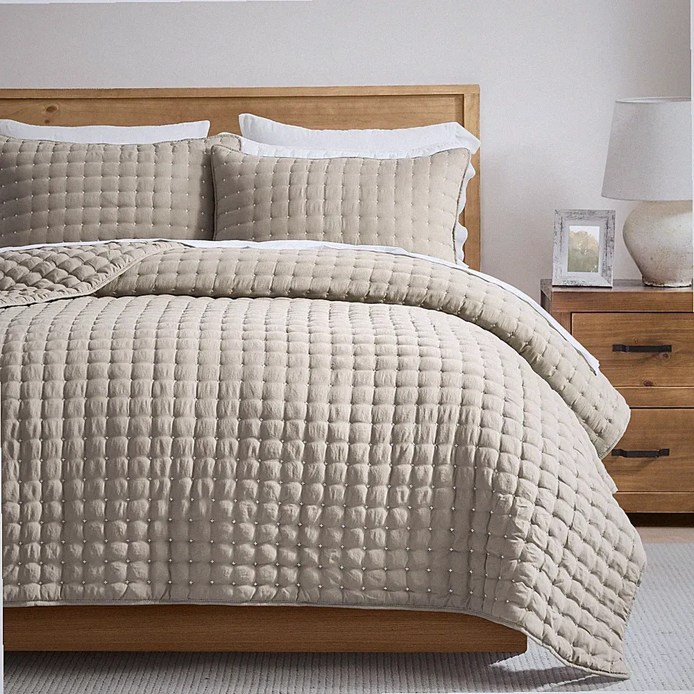 WDCOZY Beige Queen Size Quilt Bedding Sets with Pillow Shams, Cream Tan Lightwei