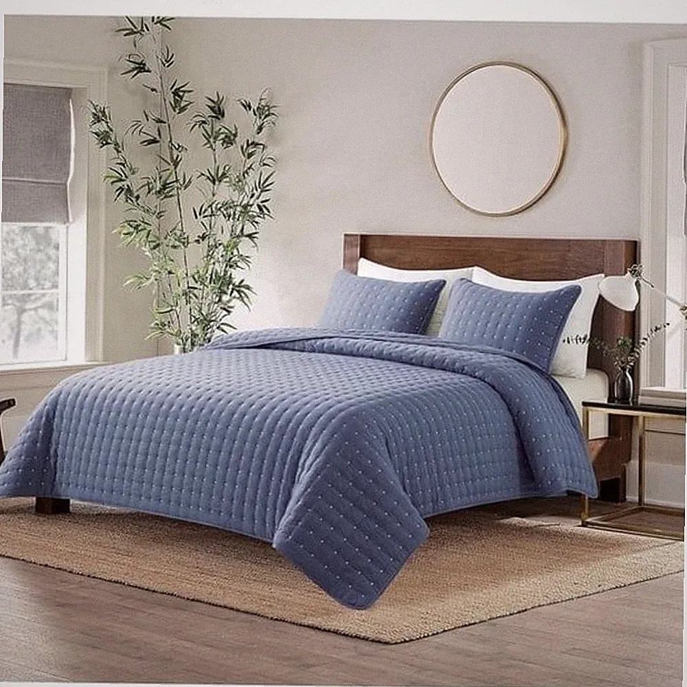 WDCOZY Blue King Size Quilt Bedding Sets with Pillow Shams