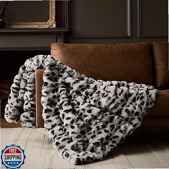 WDCOZY Cheetah Leopard Print Bubble Throw Blanket, Luxury Faux Rabbit Fur Min