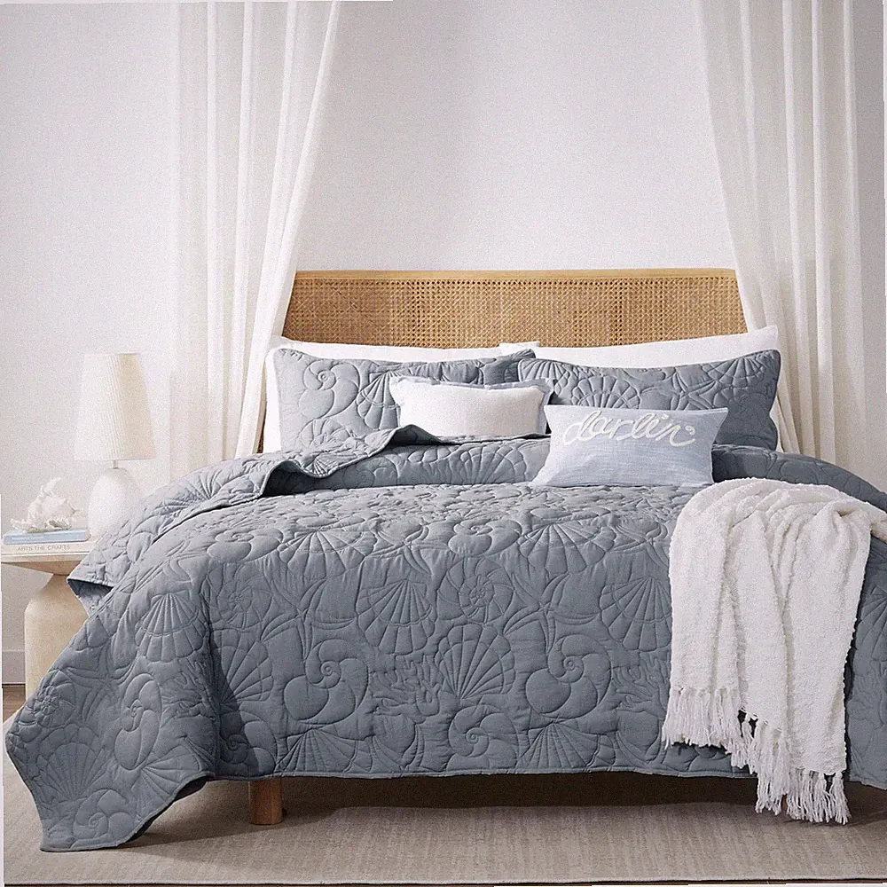 WDCOZY Coastal Beach Twin Size Quilt Bedding Sets, Blue Twin, Grey