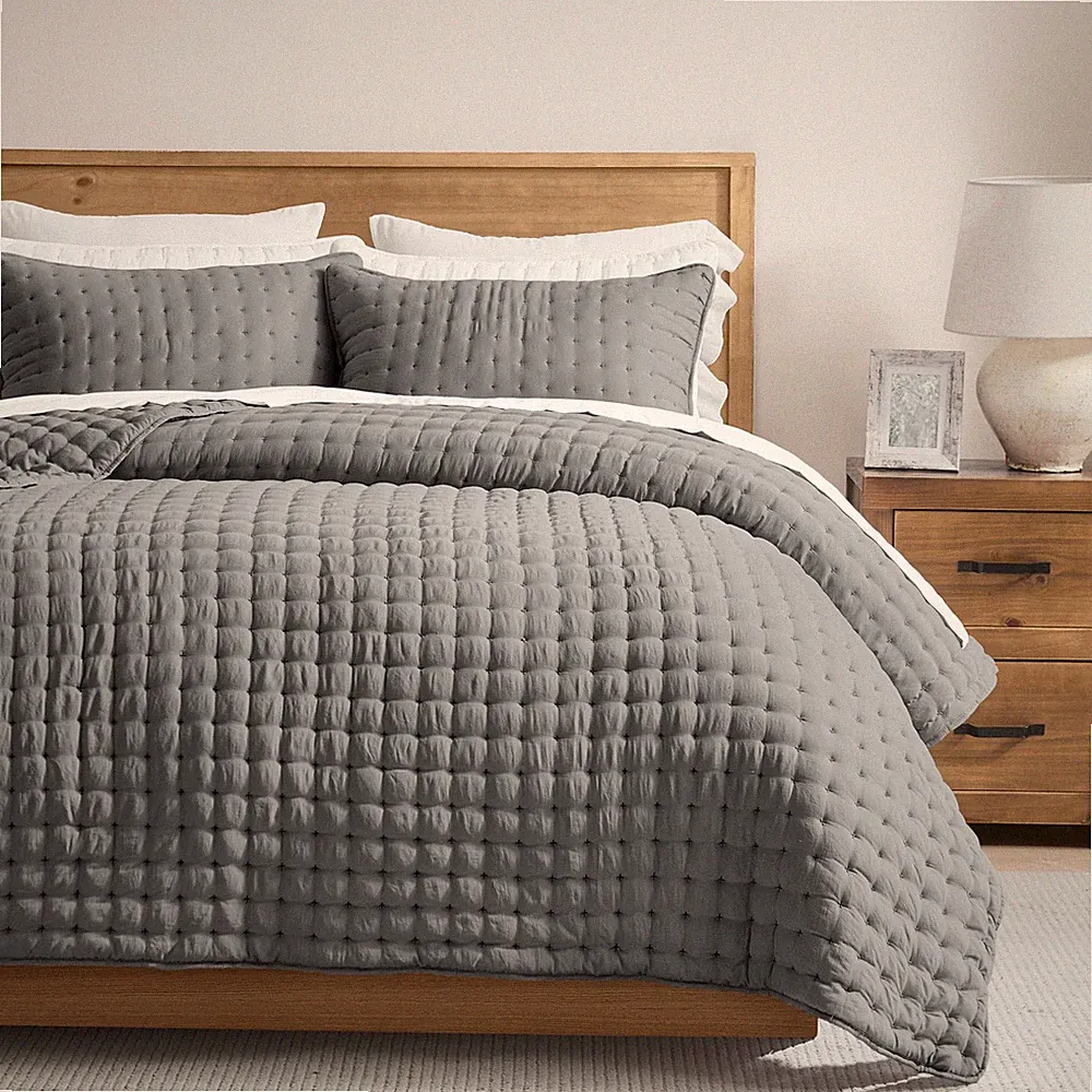 WDCOZY Dark Grey King Size Quilt Bedding Sets with Pillow King