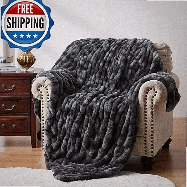 WDCOZY Faux Fur Throw Blanket 60x80 Charcoal Gray Cozy Plush Furry Couch Bed Dec