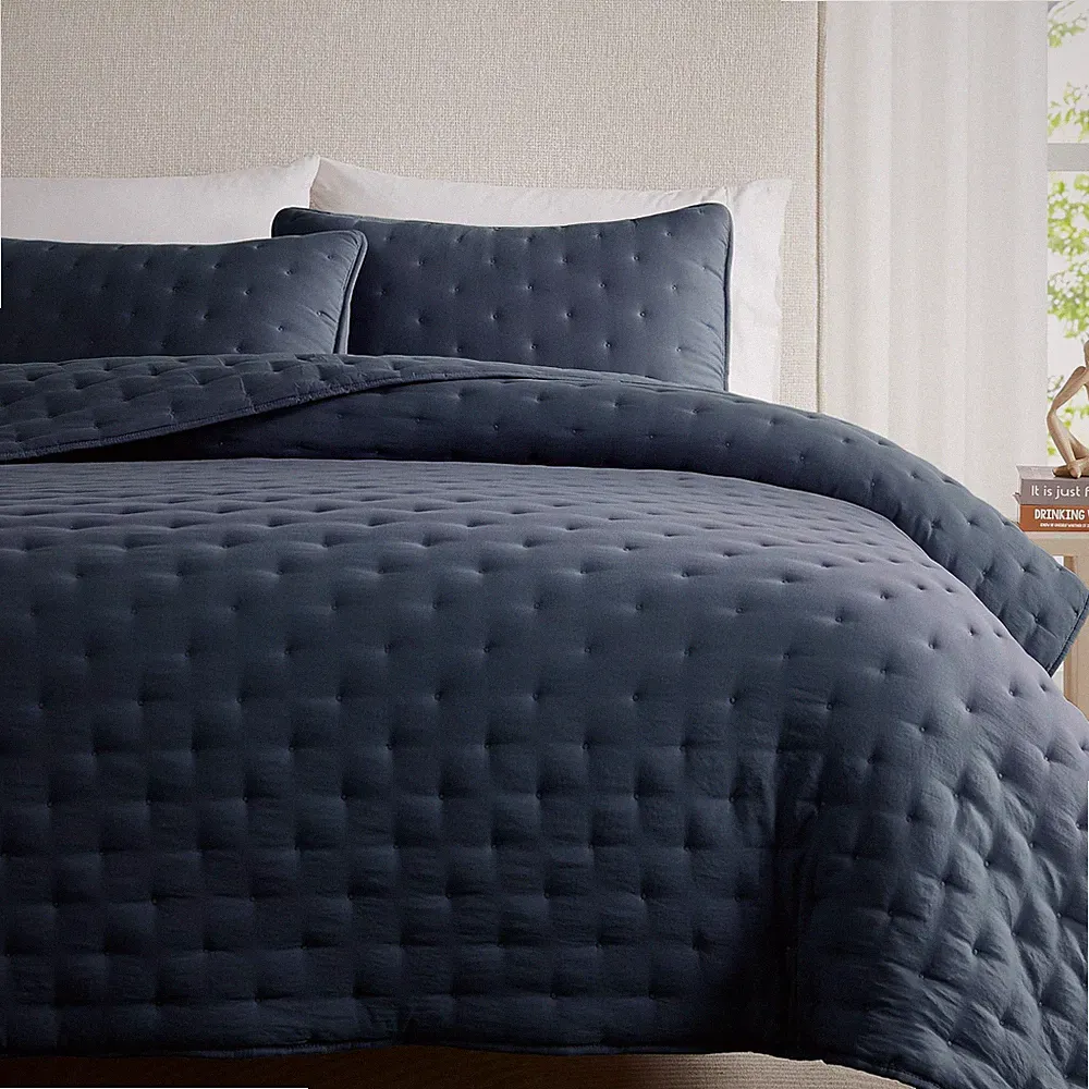 WDCOZY Navy Blue California Cal King Quilt Bedding Set Pillow Shams Oversized Li