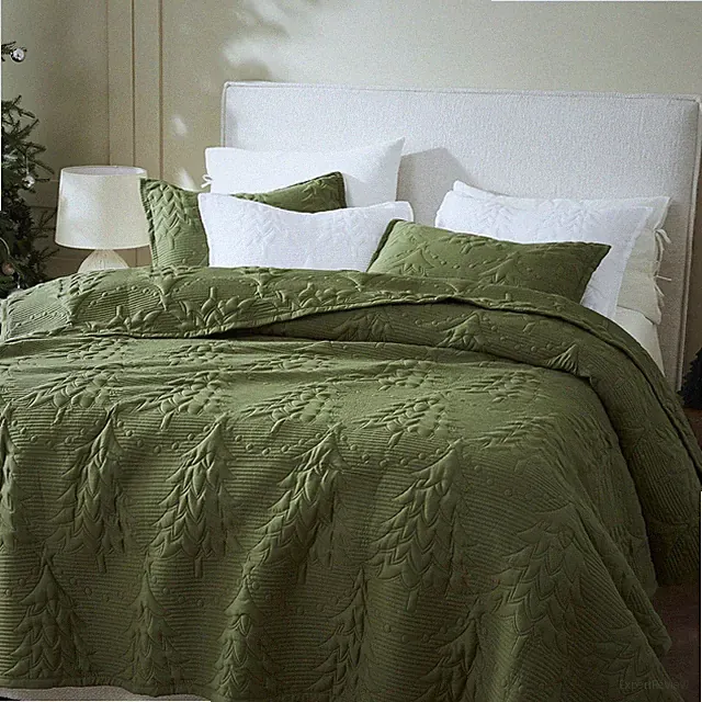 WDCOZY Olive Green Christmas King Quilt Bedding Set with Pillow Shams Soft