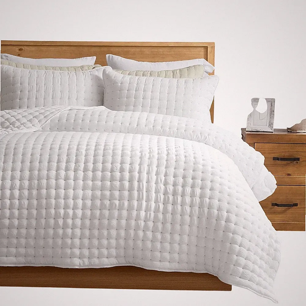 WDCOZY Quilt Set Twin White Geometric With Pillow Shams Bedding Bedspread New