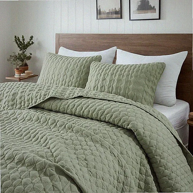 WDCOZY Sage Green Quilt Queen Size Full/Queen, (Yellow-green Hue)
