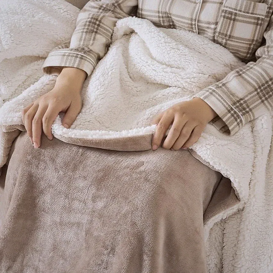 WDCOZY Sherpa Fleece Blankets Fuzzy Warm Throw Queen (90" x 90"), Beige