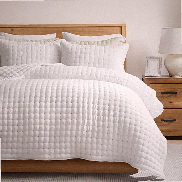 WDCOZY White Queen Size Quilt Bedding Queen, (Gold Cross Stitching)