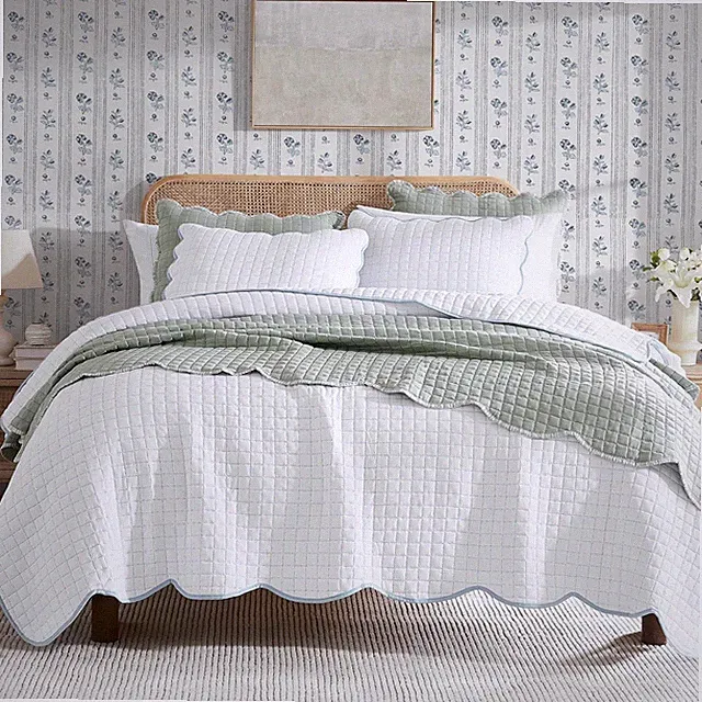 WDCOZY White Queen Size Quilt Queen, With Blue Edge Stitching